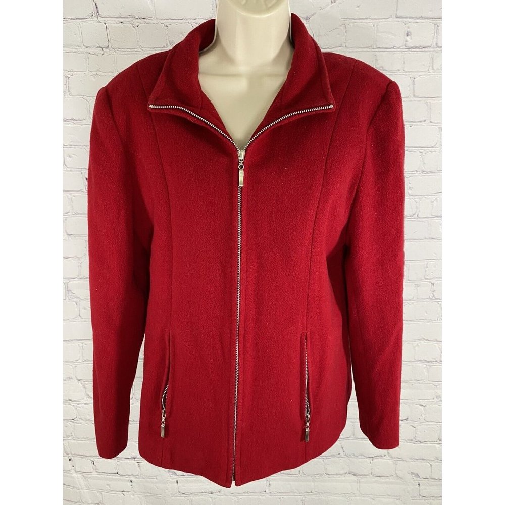 Mario De Pinto Vintage Red Wool Blend Collared Full Zip Jacket Coat No Size USA